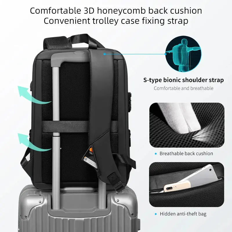 Ethan Anti-Theft Laptop Backpack – Waterproof Tech Backpack for Men – USB Charging – TSA Lock – Large Capacity – Black 5