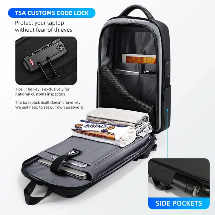 Ethan Anti-Theft Laptop Backpack – Waterproof Tech Backpack for Men – USB Charging – TSA Lock – Large Capacity – Black 7