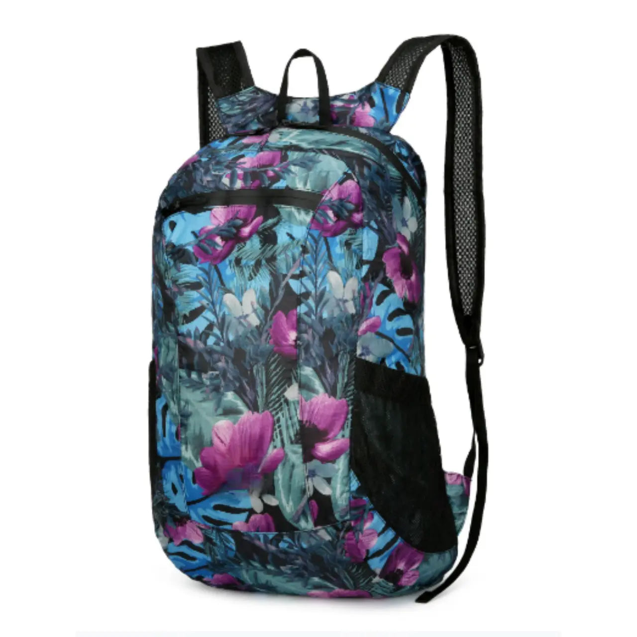 MunaWear - Backpacks - Jourelle Ultralight Waterproof Travel Backpack – 18L Capacity – Lightweight & Foldable – Ideal for Hiking & Camping - Blue Flowers