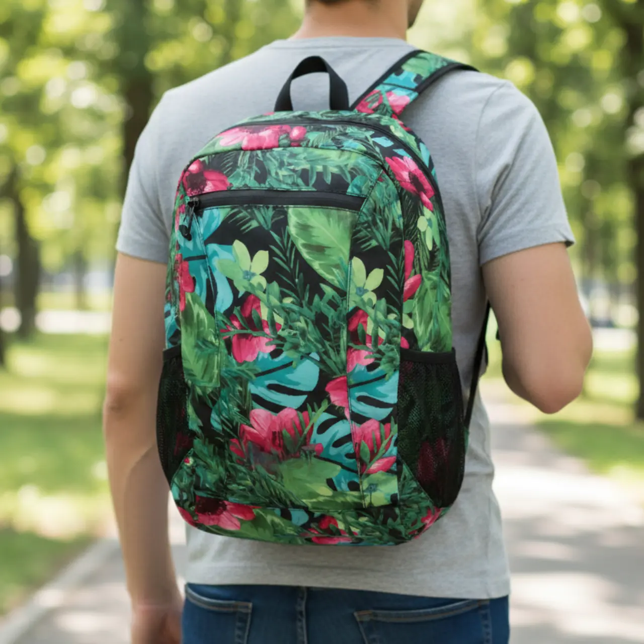 MunaWear - Backpacks - Jourelle Ultralight Waterproof Travel Backpack – 18L Capacity – Lightweight & Foldable – Ideal for Hiking & Camping - Green Flower