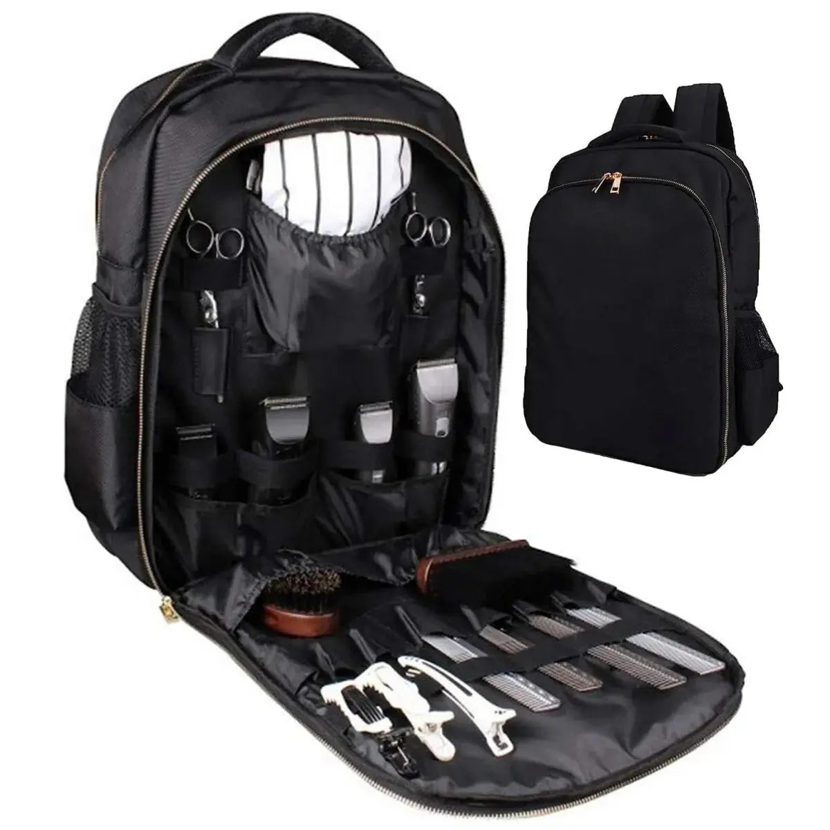 Mia Barber Supplies Backpack – Large Capacity – Waterproof Canvas – Black – Organized Tool Storage for Hairstyling 2