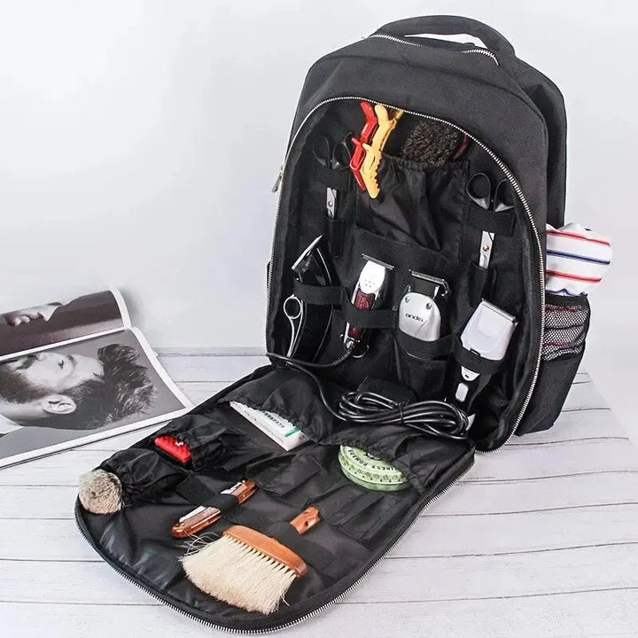 Mia Barber Supplies Backpack – Large Capacity – Waterproof Canvas – Black – Organized Tool Storage for Hairstyling 3