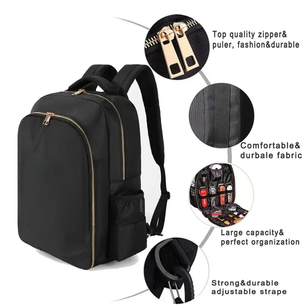 Mia Barber Supplies Backpack – Large Capacity – Waterproof Canvas – Black – Organized Tool Storage for Hairstyling 4