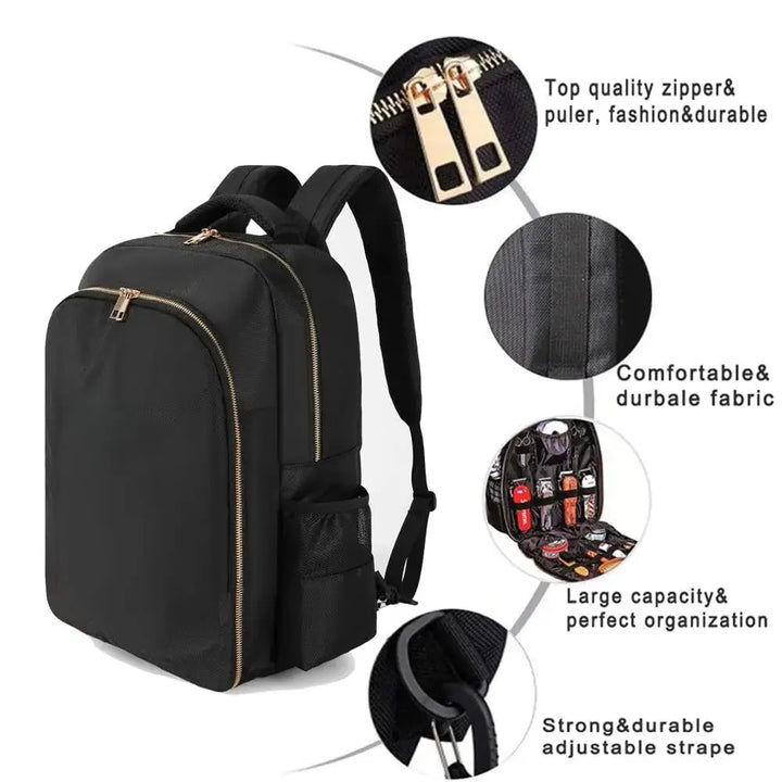 Mia Barber Supplies Backpack – Large Capacity – Waterproof Canvas – Black – Organized Tool Storage for Hairstyling 4