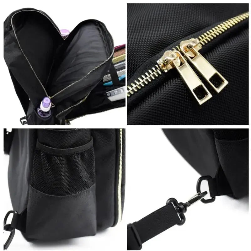 Mia Barber Supplies Backpack – Large Capacity – Waterproof Canvas – Black – Organized Tool Storage for Hairstyling 5