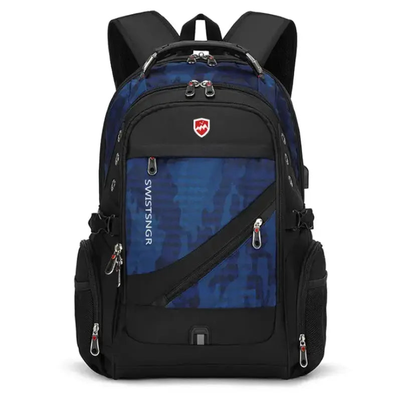 MunaWear - Backpacks - MusePack – Waterproof 17-Inch Laptop Backpack with USB Charging Port for Travel & School - Blue/Camo