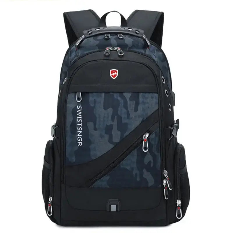 MunaWear - Backpacks - MusePack – Waterproof 17-Inch Laptop Backpack with USB Charging Port for Travel & School - Gray/Camo