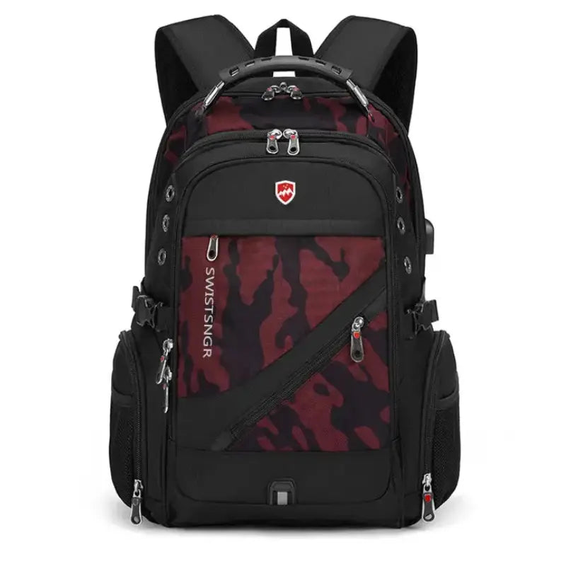 MunaWear - Backpacks - MusePack – Waterproof 17-Inch Laptop Backpack with USB Charging Port for Travel & School - Red/Camo