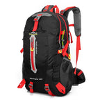 Rezen 40L Water Resistant Travel Backpack – Durable Nylon – Adjustable Straps – Perfect for Hiking & Camping- Black/Red