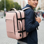 MunaWear - Backpacks - VibePack – Large Capacity Waterproof Travel Backpack for Men with USB Charging and Expandable Design - Pink / Large (45L)