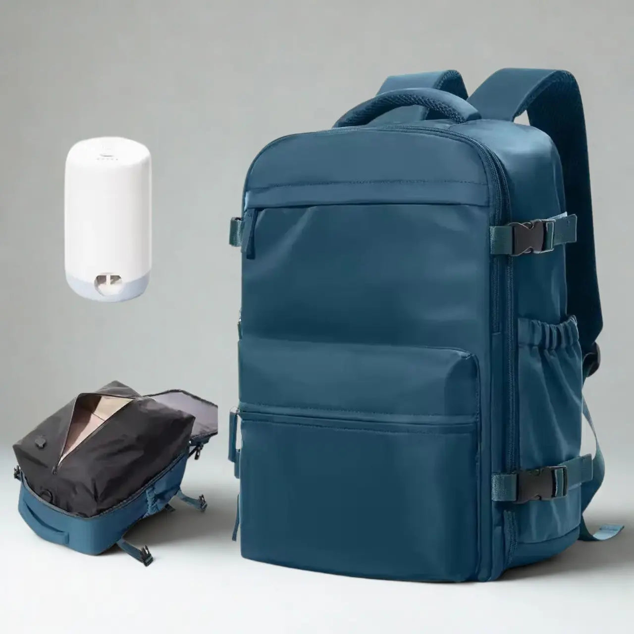 MunaWear - Backpacks - YonderKit – 15.6-Inch Vacuum Compression Backpack for Hiking & Travel with Pump - Blue