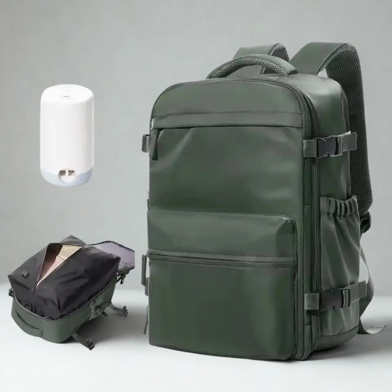 MunaWear - Backpacks - YonderKit – 15.6-Inch Vacuum Compression Backpack for Hiking & Travel with Pump - Green