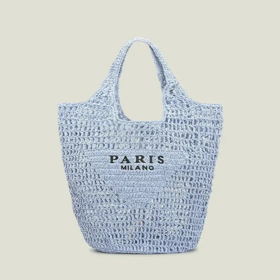 MunaWear - Bags - Liora - Chic Handwoven Beach Bag With Parisian Elegance For Sunny Adventures - blue