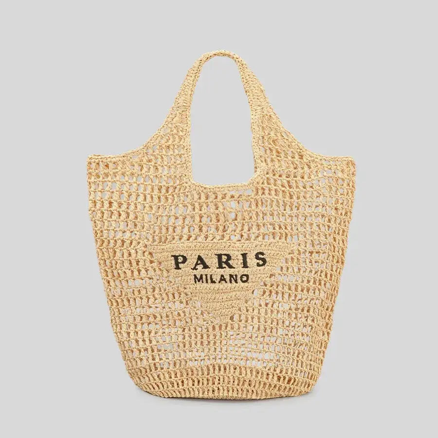 MunaWear - Bags - Liora - Chic Handwoven Beach Bag With Parisian Elegance For Sunny Adventures - neutral