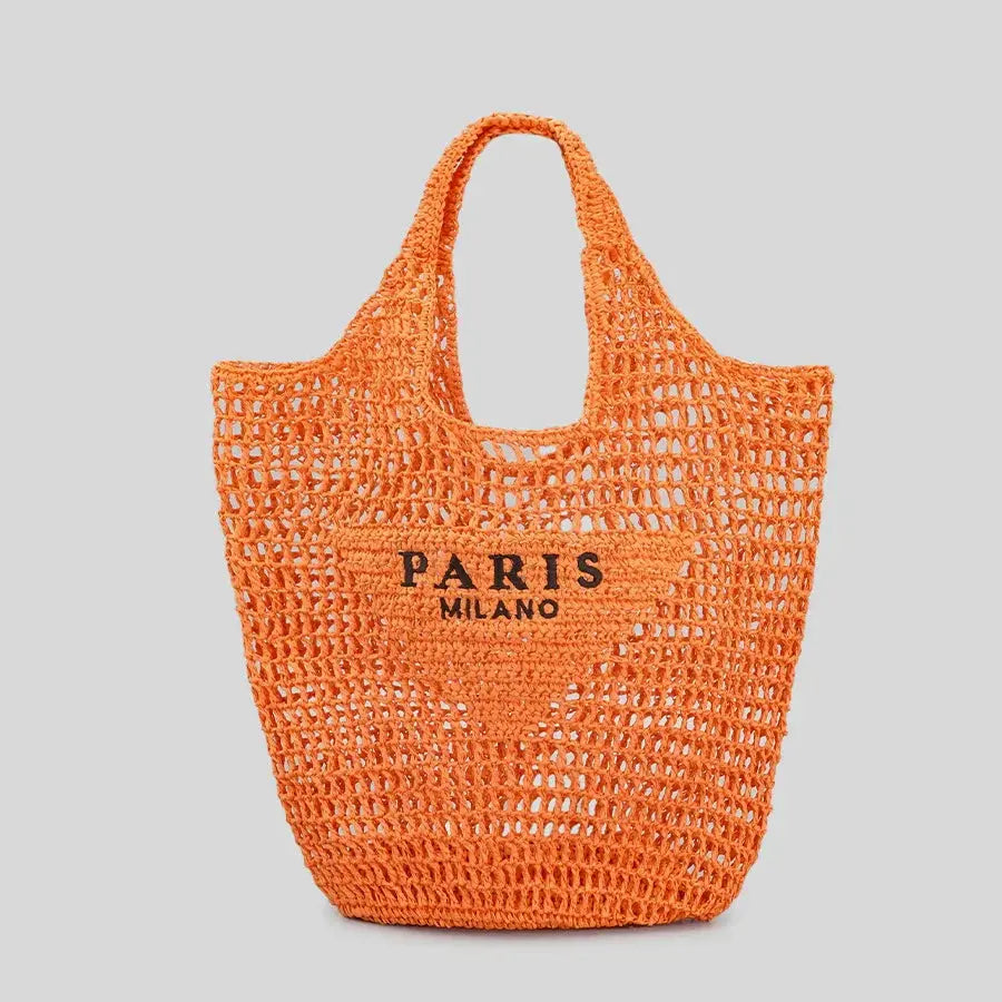 MunaWear - Bags - Liora - Chic Handwoven Beach Bag With Parisian Elegance For Sunny Adventures - orange