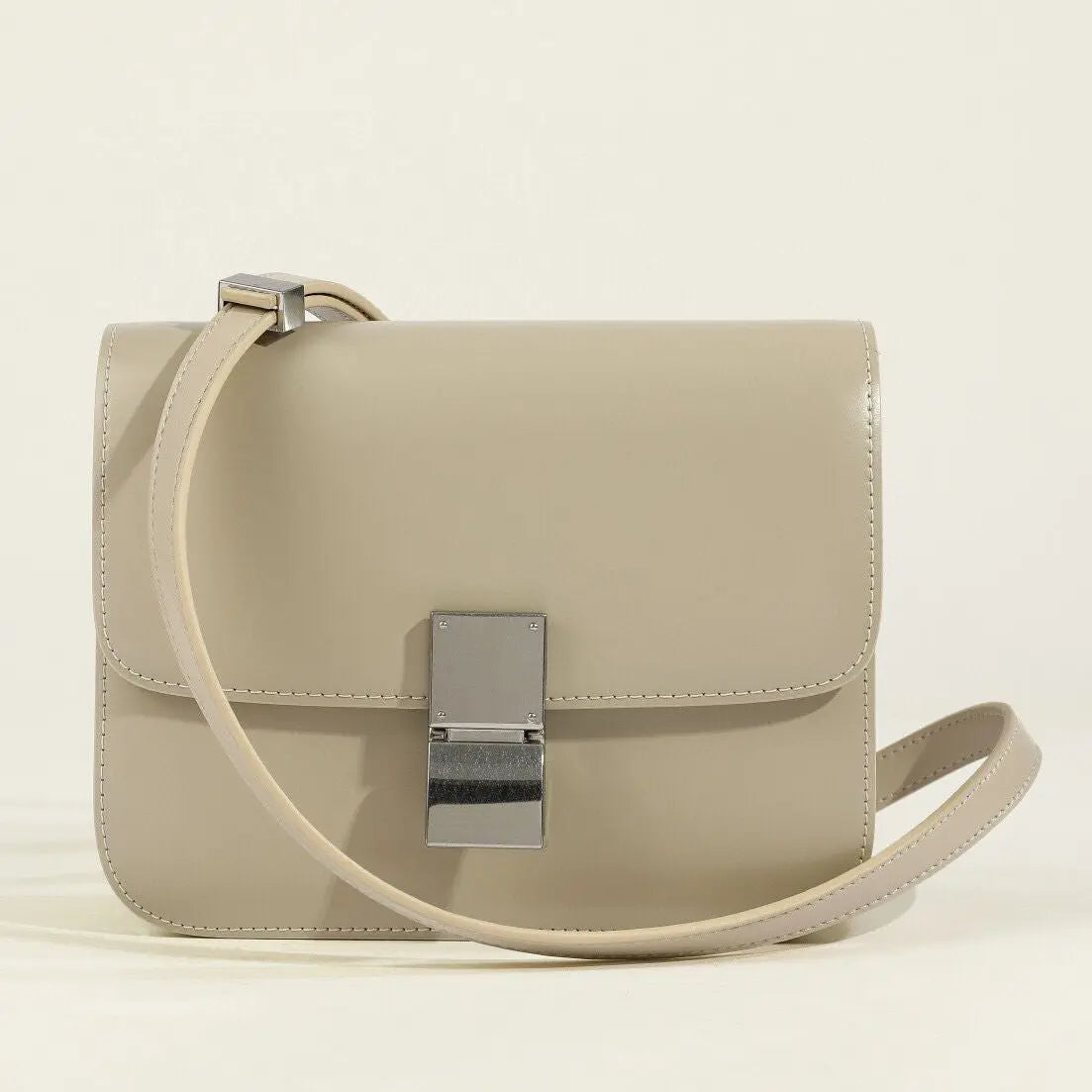 MunaWear - Bags - Liora - Classic Leather Flap Box Shoulder Bag for Timeless Elegance - Beige / 20 X 16 X 8 CM