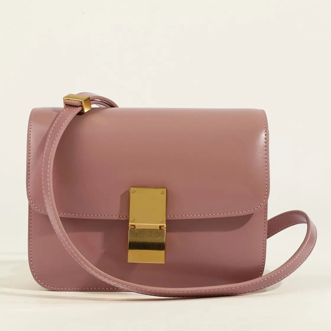 MunaWear - Bags - Liora - Classic Leather Flap Box Shoulder Bag for Timeless Elegance - Dark Pink / 20 X 16 X 8 CM