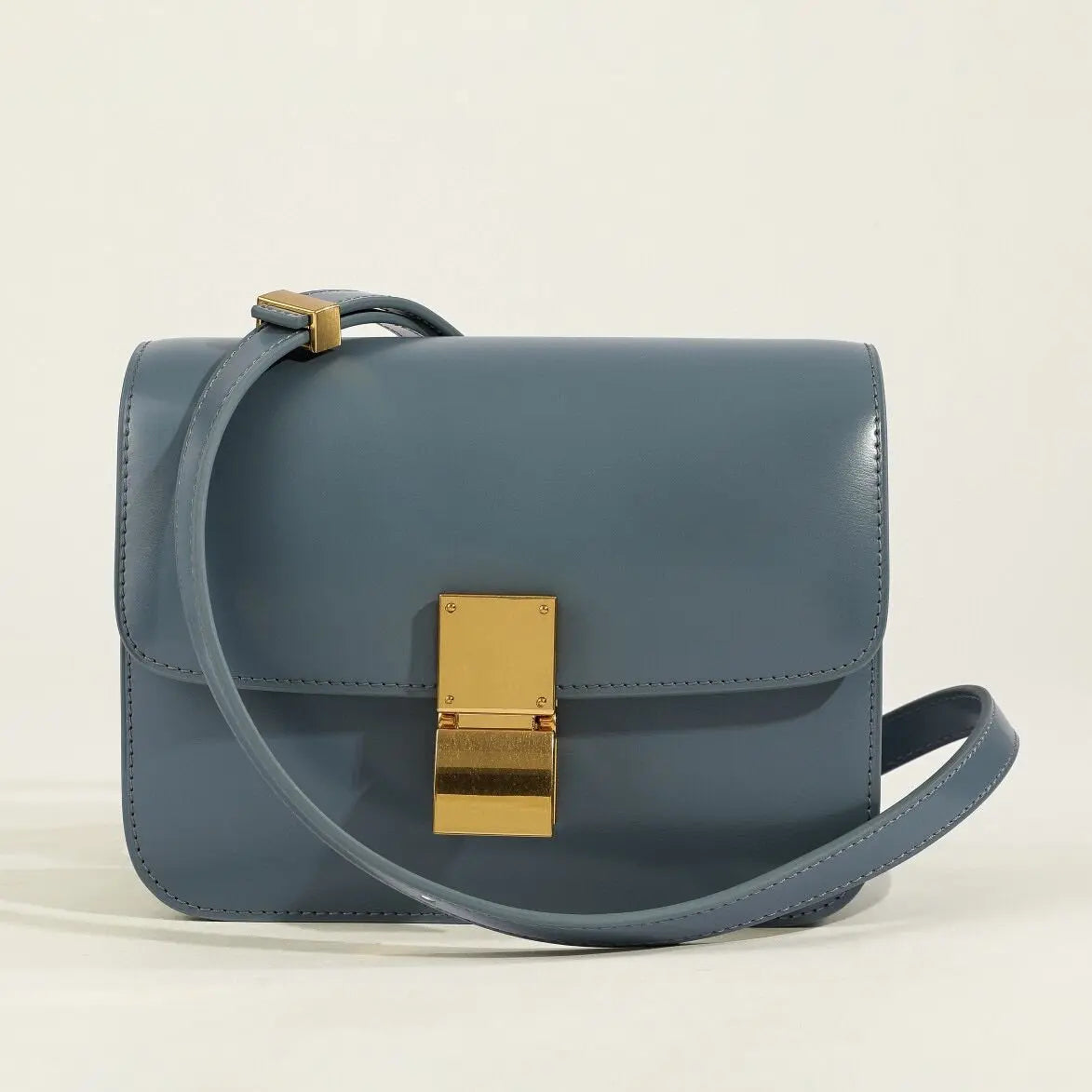 MunaWear - Bags - Liora - Classic Leather Flap Box Shoulder Bag for Timeless Elegance - Jeans Blue / 20 X 16 X 8 CM