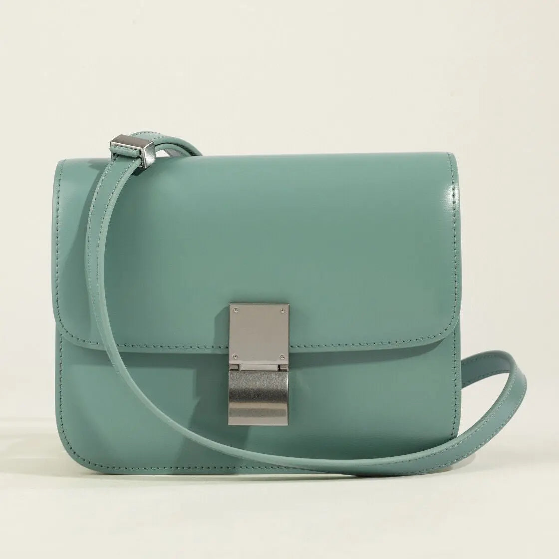 MunaWear - Bags - Liora - Classic Leather Flap Box Shoulder Bag for Timeless Elegance - Sea Blue / 20 X 16 X 8 CM