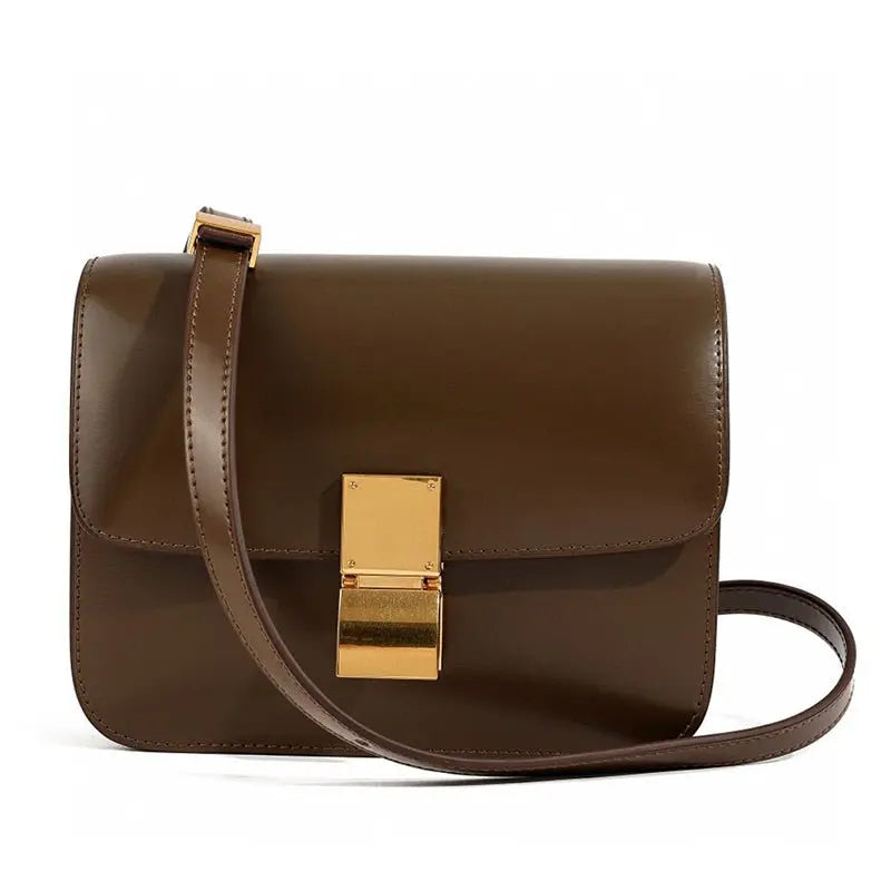 MunaWear - Bags - Liora - Classic Leather Flap Box Shoulder Bag for Timeless Elegance - Taupe / 20 X 16 X 8 CM