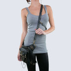 MunaWear - Bags - Liora - Edgy Gothic Belt Bag With Skull Decorations For Festivals And Everyday Wear - 