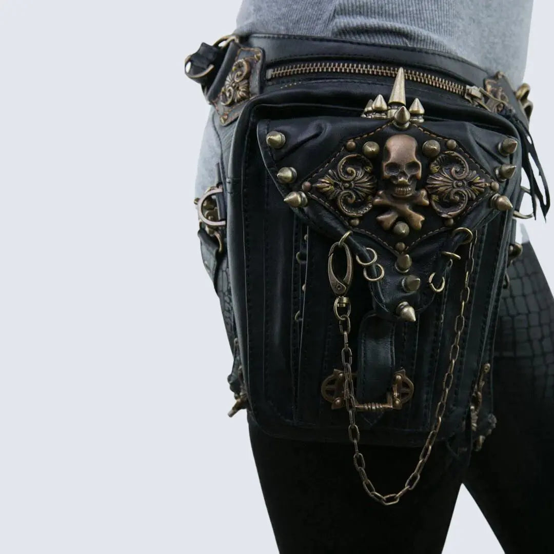 MunaWear - Bags - Liora - Edgy Gothic Belt Bag With Skull Decorations For Festivals And Everyday Wear - Default