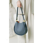 MunaWear - Bags - Liora - Elegant Round Shoulder Bag in Soft Leather for Everyday Chic - Blue