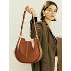 MunaWear - Bags - Liora - Elegant Round Shoulder Bag in Soft Leather for Everyday Chic - Brown