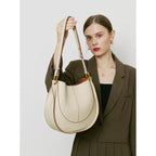 MunaWear - Bags - Liora - Elegant Round Shoulder Bag in Soft Leather for Everyday Chic - White
