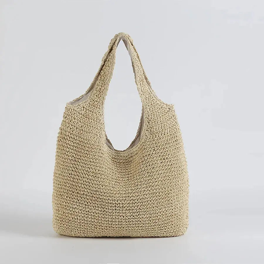 MunaWear - Bags - Liora - Elegant Straw Beach Bag With Spacious Design For Summer Outings - Beige
