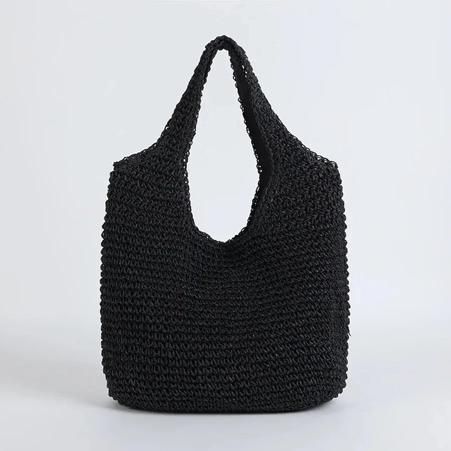MunaWear - Bags - Liora - Elegant Straw Beach Bag With Spacious Design For Summer Outings - Black