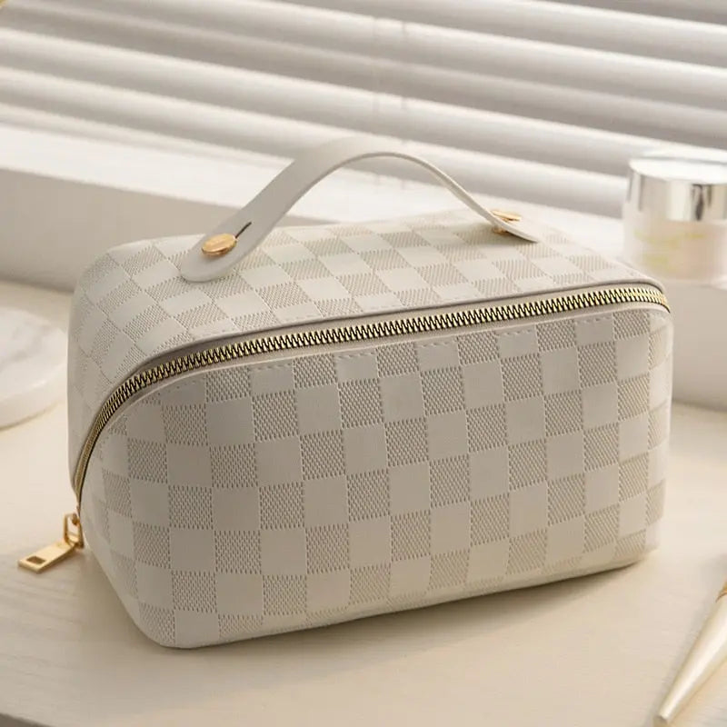 Liora - Elegant Toiletry Bag With Luxurious Check Pattern For Travel And Daily Use 2