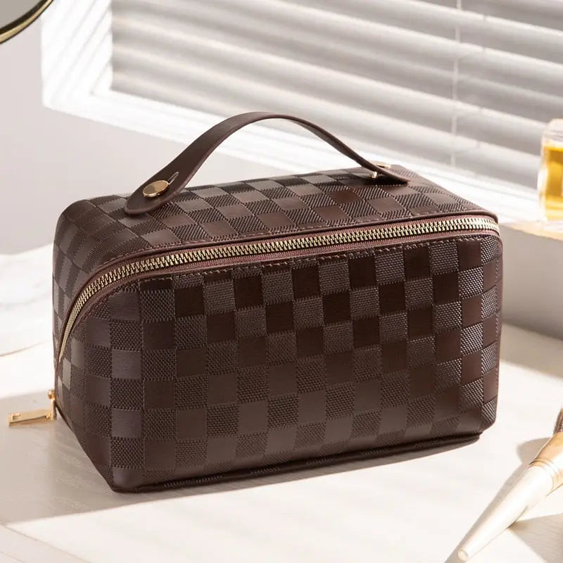 Liora - Elegant Toiletry Bag With Luxurious Check Pattern For Travel And Daily Use 4