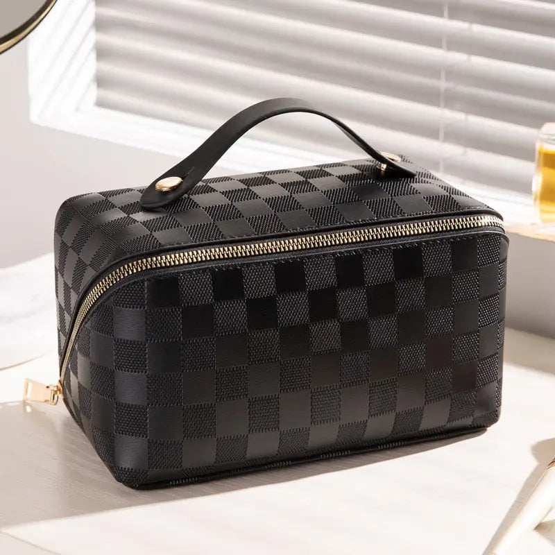 Liora - Elegant Toiletry Bag With Luxurious Check Pattern For Travel And Daily Use 5