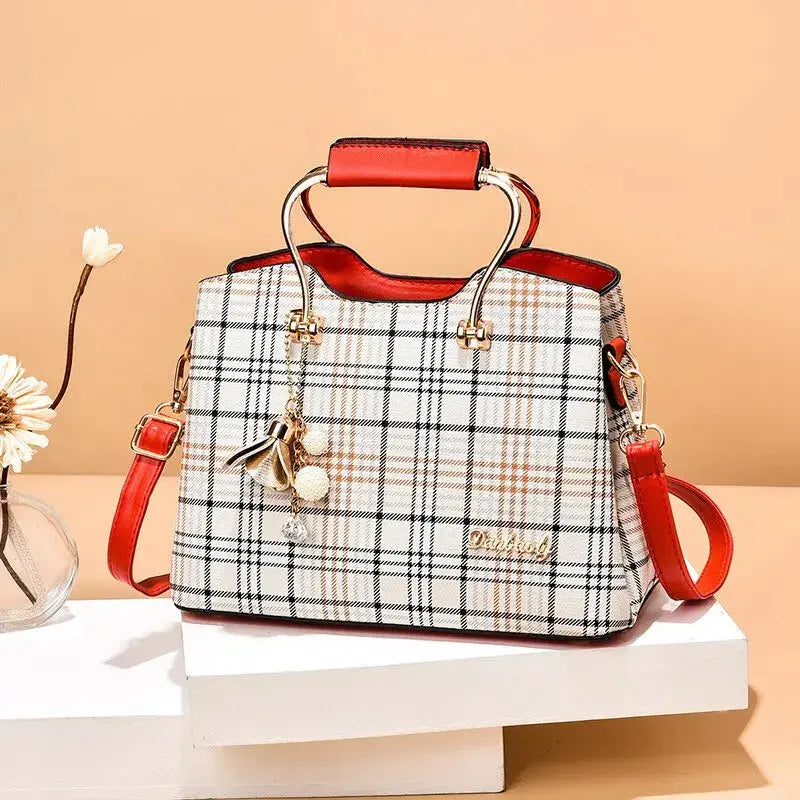 MunaWear - Bags - Liora - Stylish Art Shoulder Bag With Adjustable Straps For Everyday Use - Red Checked