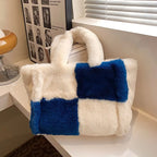 MunaWear - Bags - Liora - Stylish Plush Handbag With Ample Storage For Winter Outings - White/Blue