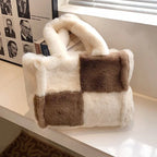 MunaWear - Bags - Liora - Stylish Plush Handbag With Ample Storage For Winter Outings - White/Brown