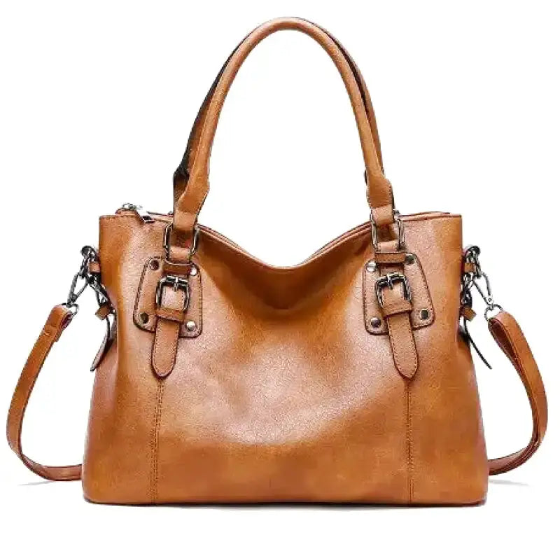 MunaWear - Bags - Liora - Vintage Large Capacity Handbag With Adjustable Shoulder Strap For Everyday Elegance - Brown / 35cm x 13cm x 25cm