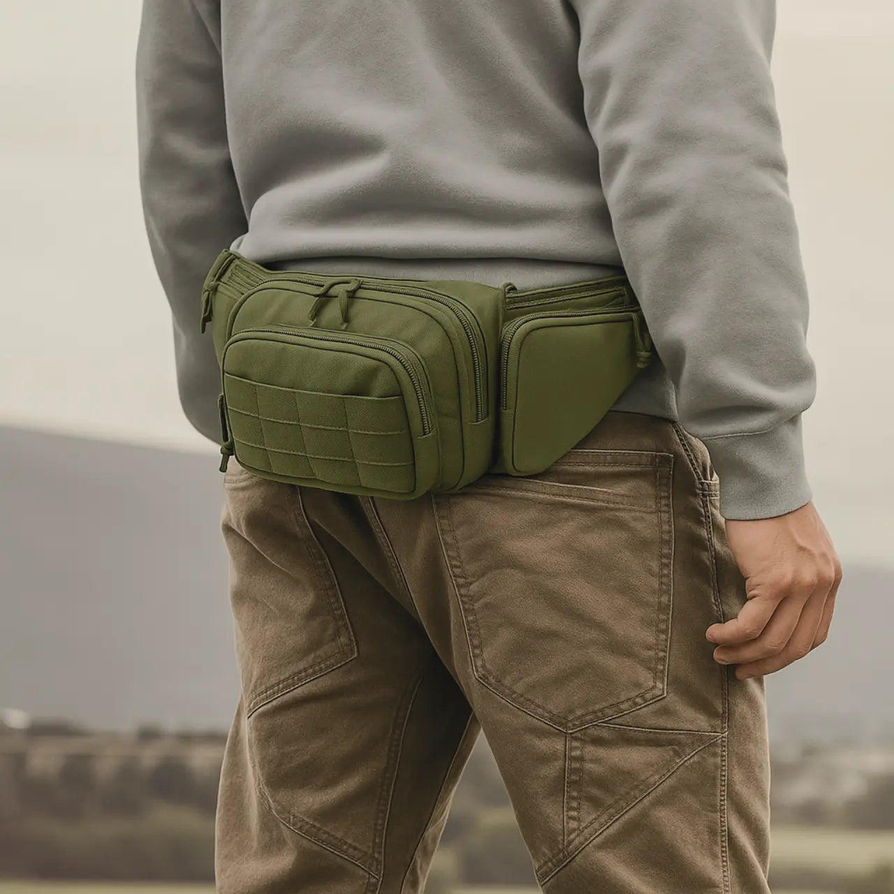 MunaWear - Bags - Maverick Tactical Fanny Pack – Waterproof Nylon – Adjustable Strap – Black – Spacious Design for Outdoor Adventures - Army Green