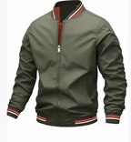 MunaWear - Bomber Jackets - Caden - Lightweight Men's Bomber Jacket With Ribbed Trim For Casual Street Style - Army Green / 3XL