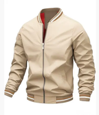 MunaWear - Bomber Jackets - Caden - Lightweight Men's Bomber Jacket With Ribbed Trim For Casual Street Style - Beige / 3XL