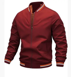 MunaWear - Bomber Jackets - Caden - Lightweight Men's Bomber Jacket With Ribbed Trim For Casual Street Style - Dark Red / 3XL