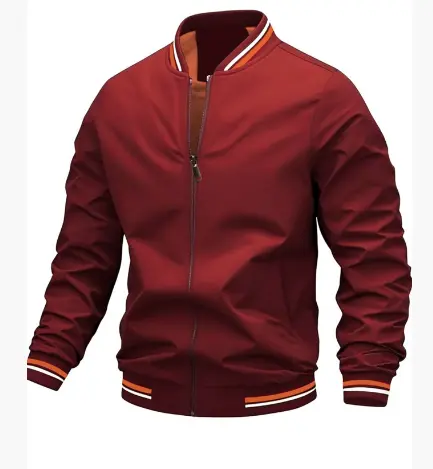 MunaWear - Bomber Jackets - Caden - Lightweight Men's Bomber Jacket With Ribbed Trim For Casual Street Style - Dark Red / 3XL