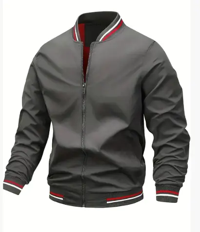 MunaWear - Bomber Jackets - Caden - Lightweight Men's Bomber Jacket With Ribbed Trim For Casual Street Style - Gray / 3XL