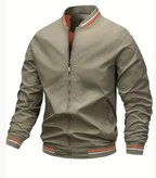 MunaWear - Bomber Jackets - Caden - Lightweight Men's Bomber Jacket With Ribbed Trim For Casual Street Style - Khaki / 3XL