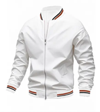 MunaWear - Bomber Jackets - Caden - Lightweight Men's Bomber Jacket With Ribbed Trim For Casual Street Style - White / 3XL