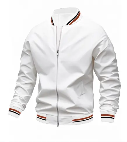 MunaWear - Bomber Jackets - Caden - Lightweight Men's Bomber Jacket With Ribbed Trim For Casual Street Style - White / 3XL