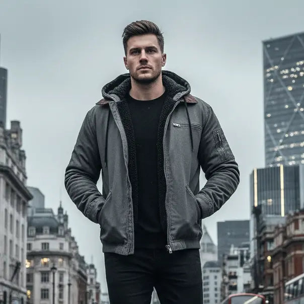 MunaWear - Bomber Jackets - Caden - Rugged Men's Jacket With Hooded Design For Casual Outings And Everyday Wear - 