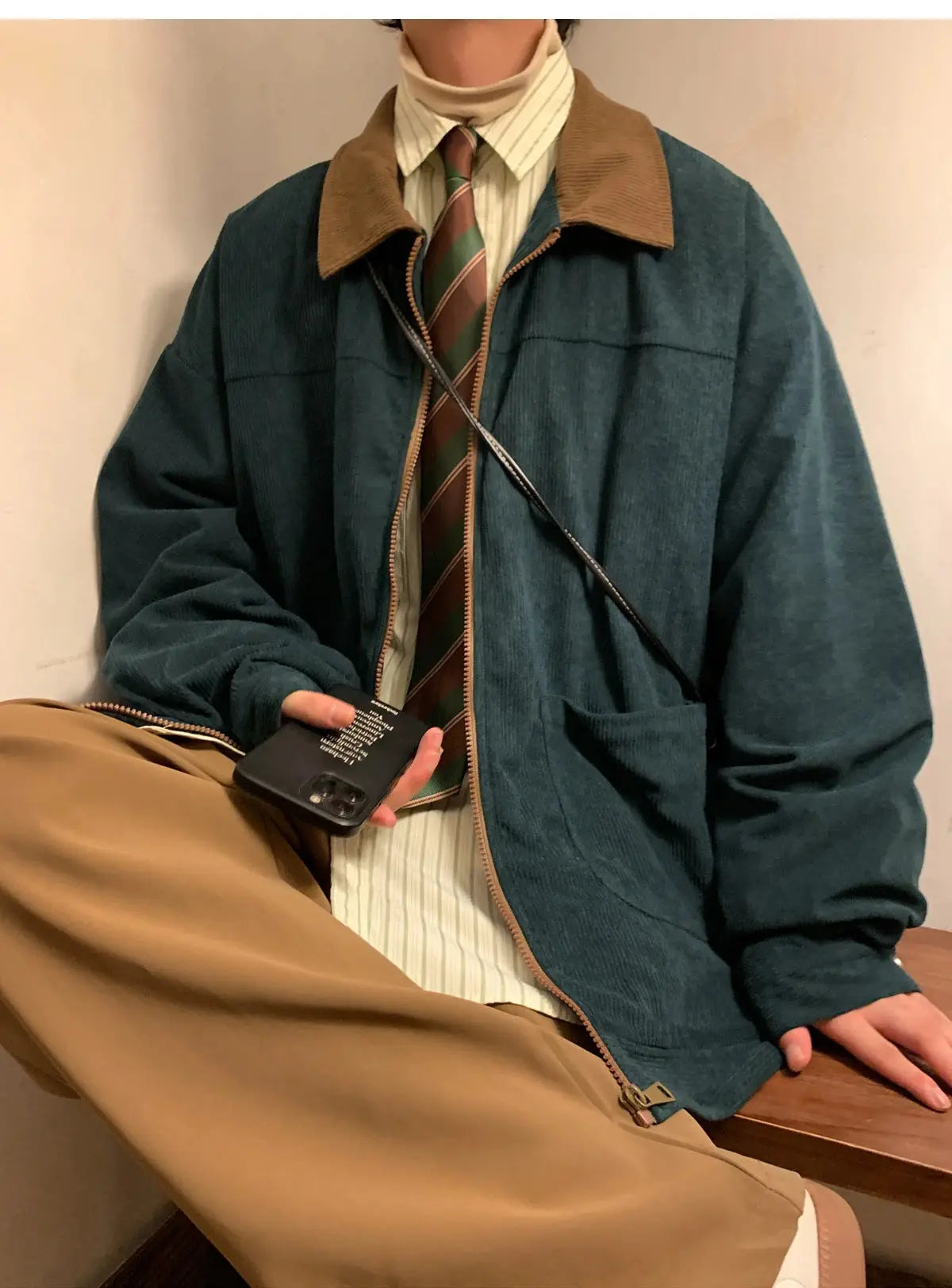 Caden - Vintage Men’s Bomber Jacket With Zipper Closure For Autumn Style 7