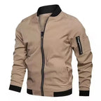 MunaWear - Bomber Jackets - Caden – Classic Men's Bomber Jacket With Zipper For Effortless Style - Khaki / 3XL